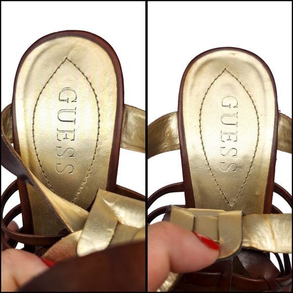 Guess Shoes 6.5 Y2k Vintage Brown Wedge Platform Gladiator Ankle Strap Heels - Picture 9 of 10